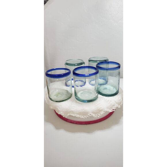 Hand Blown Mexican Glass Pitcher and 5 matching Glasses ~Merrari~ - Picture 5 of 14